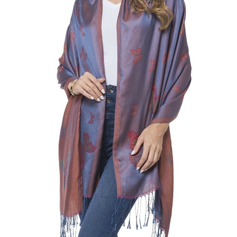 Butterfly Patternย Reversible Scarf Red and Blue